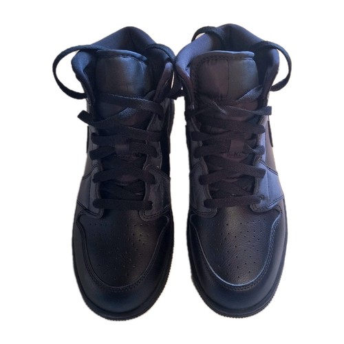 Nike Air Jordan 1 Black Nubuck Swoosh Tennis Shoes Youth Size 5.5Y - 554725-090 - Picture 3 of 12