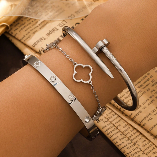 3 Stück Französisches Glücksklee Damen Armband Set Hochwertig Edelstahl Heiß... - Bild 9 von 9