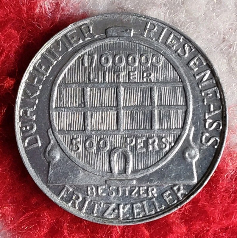 1934 Germany Wine Token - Durkheimer Risenfass - 30pf - Aluminum (#1)