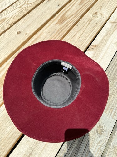 Free people Velvet Wide Brim Hat Dark Red Witchy Western Floppy Hat Fall - Picture 4 of 4