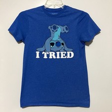 Disney Lilo And Stitch T-Shirt Adult S Heather Blue Handstand "I Tried" Soft