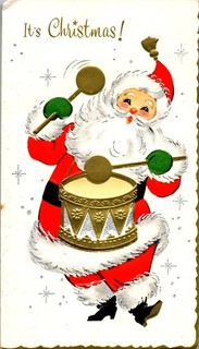 Santa Claus Drummer Boy VTG Christmas Greeting Card
