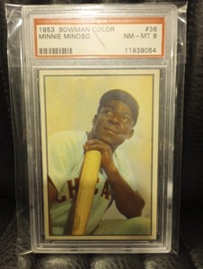 1953 BOWMAN COLOR #36 MINNIE MINOSO WHITE SOX HOF PSA 8