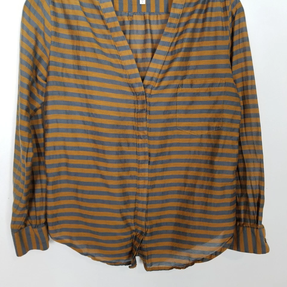 Steven Alan Cotton Silk Striped  Blouse Top  S Brown Gray Button Up Long Sleeve - Image 3 of 4