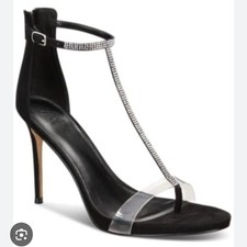 EUC AAJ By Aminah Women's Aniya Lucite High Heel Dress Sandals SZ 6.5