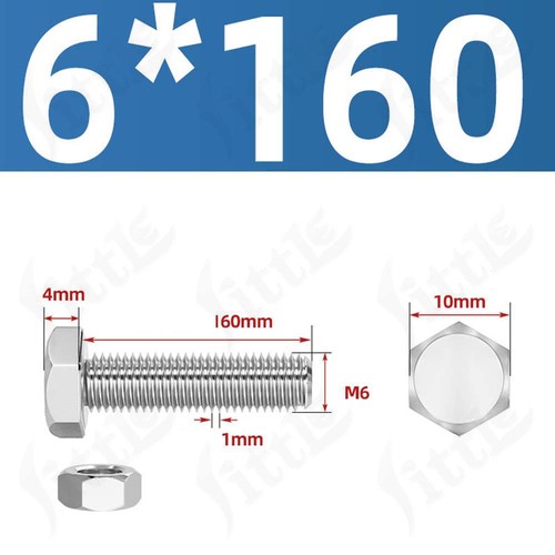 304 Edelstahl Sechskantschrauben mit Muttern M3/M4/M5/M6/M8/M10/M12/M14/M16 Schraubensatz A2-70 - Bild 97 von 247