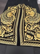 Authentic Versace Gold And Black Barocco Silk Long Sleeve Shirt Size 54 XXL