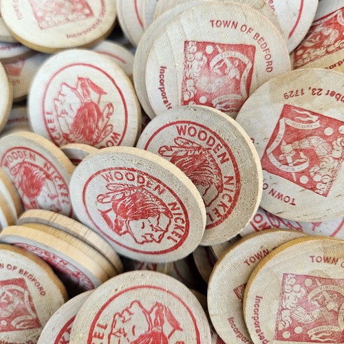 380 Vintage Wooden Nickel Town Of BEDFORD MASSACHUSETTS SEPT 23RD 1729 - Picture 4 of 7