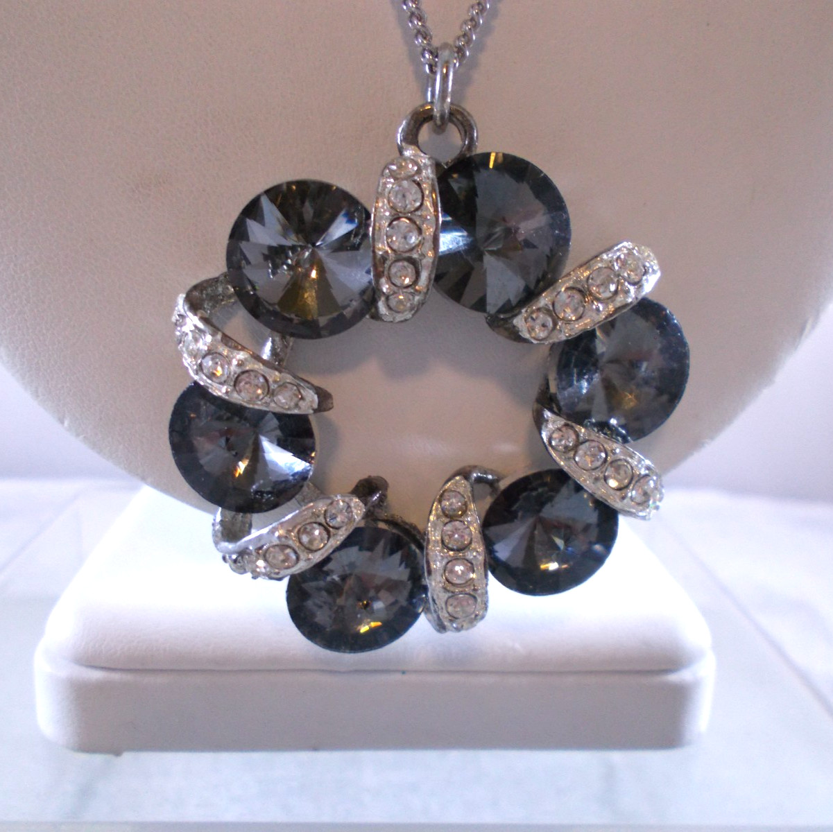 Bellezza Smoky Topaz Crystal Rhinestone Pendant Silver Tone Necklace Free Ship