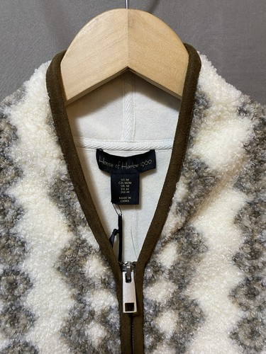 Neu mit Etikett House of Harlow Sherpa-Weste Damen übergroß Reißverschluss vorne Größe M cremefarben/braun Geo - Bild 4 von 17