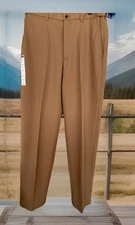 NWT-Haggar Men's Cool 18 Pro Classic Fit Pleat Front Pants, Tan, 34x32 Msrp $60