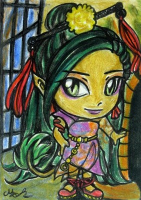 Monster High MH Jinafire Long Chibi Anime Art Sketch Card Drawing ACEO by Maia