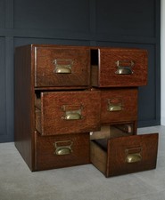 Vintage Antique Oak 6 Drawer Index Filing cabinet with brass handles