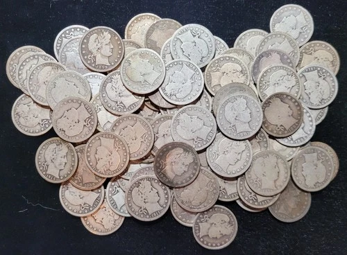 (88) Barber Quarters Over 2 ROLLS AG-VG NO CULLS 25% 1890s 90% Silver 25c Coins