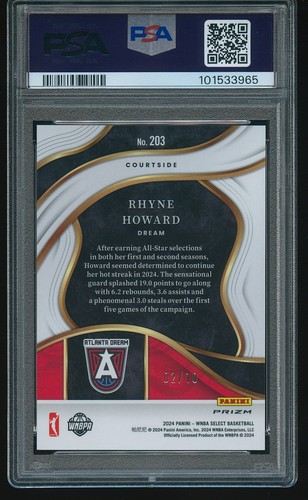 Rhyne Howard 2024 Panini Select WNBA Courtside Gold Prim #203 /10 PSA 10 GEM MT - Bild 2 von 2