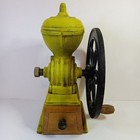 Vintage Kalita Dial Mill Yellow Cast Iron W Wood Drawer Crank Coffee Grinder 