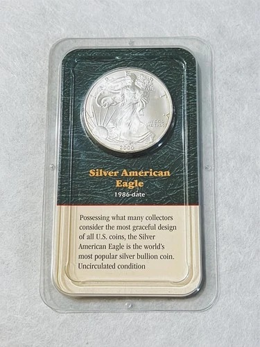 2000 Silver Dollar AMERICAN EAGLE UNCIRCULATED in LITTLETON rainbow toning (b)