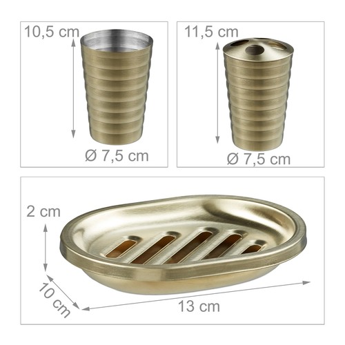 Set 5 accessori bagno oro scopino wc portasapone saponetta porta spazzolino - Foto 5 di 11