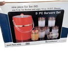 ServeMates 9 Piece Barware Set Ice Bucket 8 Frosted Glasses Holly Berry Gold Trm