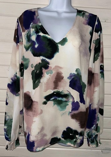 Blusa Cabi Mystic Talla GRANDE Aurora Floral Acuarela Cuello en V L/S Top Blusa Usada en Excelente Condición - Imagen 3 de 11