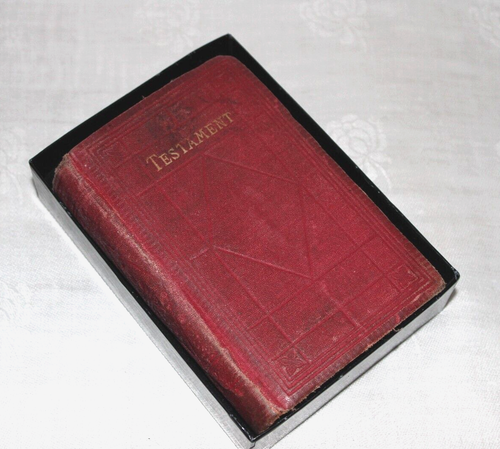 1879 Antique New Testament Pocket American Bible Society Red Cloth Hardcover - Picture 1 of 21