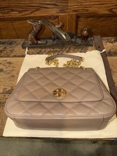 Tory Burch Willa Shoulder Bag Brie/Cream Quilted Leather Convertible Chain Strap