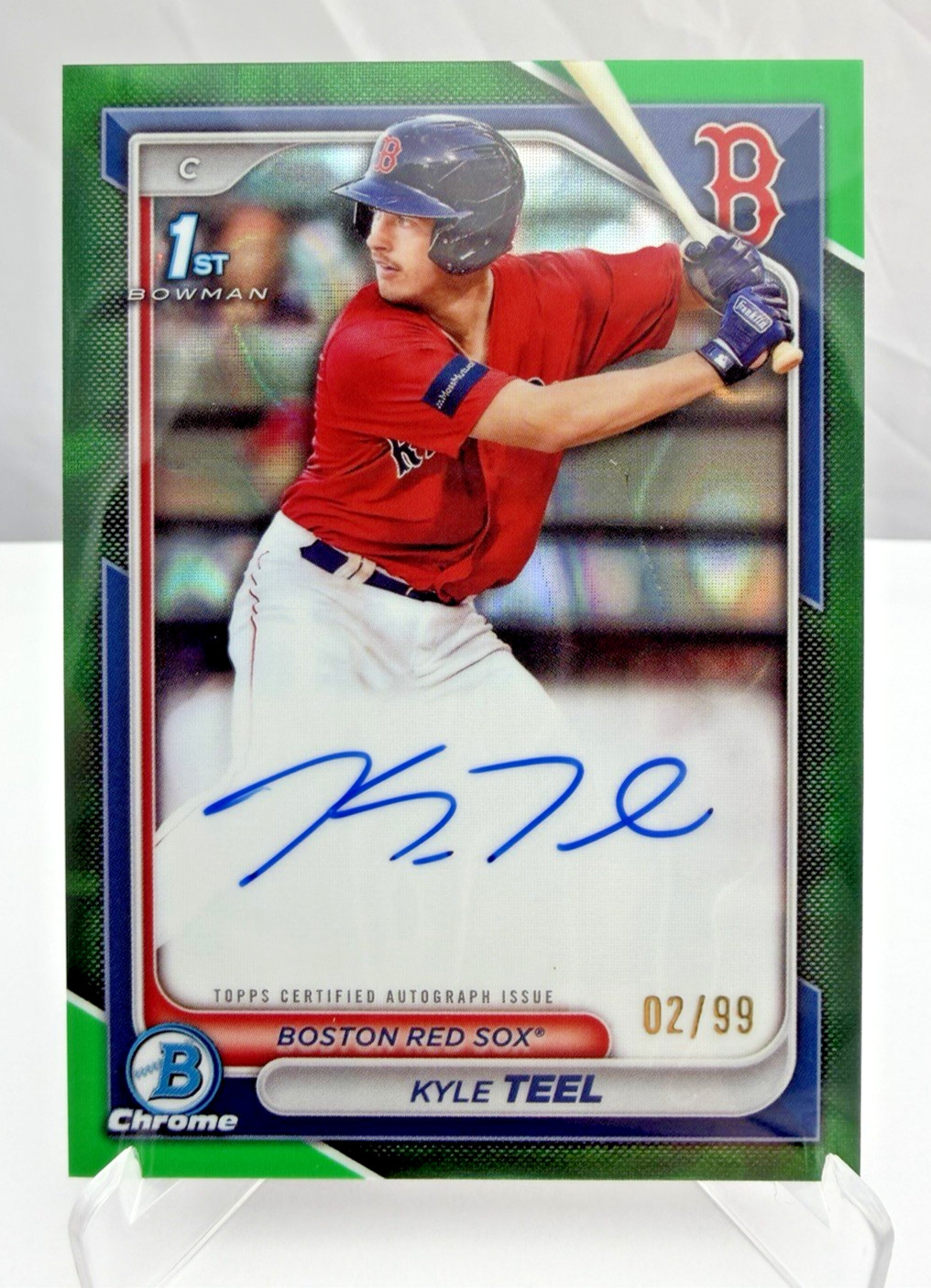 2024 1st Bowman Chrome Kyle Teel Green Refractor On Card Auto /99 Boston Red Sox