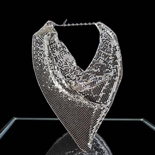VINTAGE WHITING & DAVIS ATEMBERAUBEND Silber MESH LATZ/SCHAL SIGNIERT HALSKETTE - Bild 6 von 12