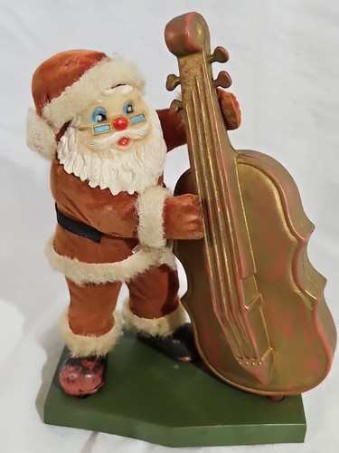 Sweet Vintage Felt & Plastic Santa On a Stand Playing Cello Made In Hong Kong - Picture 13 of 17