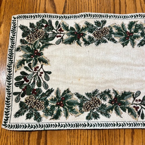 Vintage Christmas Table Runner Tapestry Pine Cones Holiday Decor Woven - Picture 2 of 11