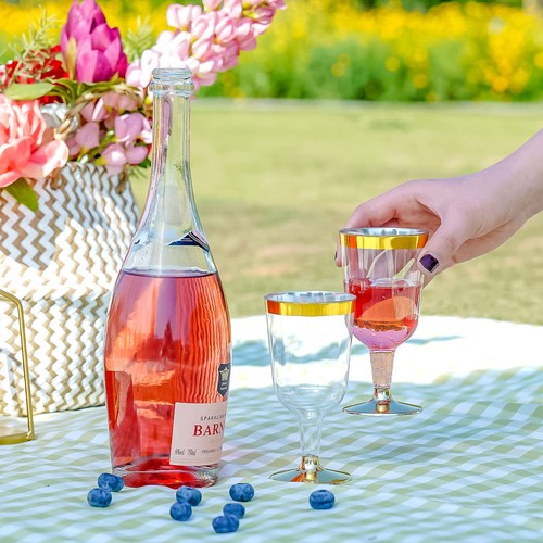 30 Pack Plastic Wine Glasses with Gold Rim, 6 Oz Plastic Wine glasses with St... - Picture 7 of 7