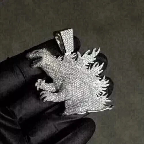 4,00 kt runder Moissanit anpassen Godzilla Anhänger 14 K Weißgold vergoldet - Bild 6 von 11