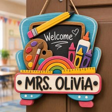 Custom Teacher Door Wooden Sign with Rope