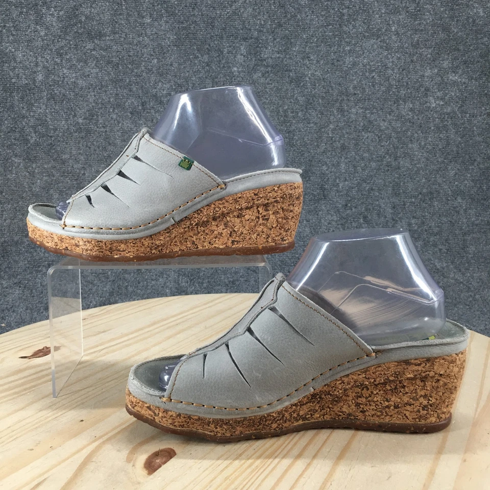 Женские повседневные сандалии El Naturalista 39 на танкетке серые кожаные пробковые с открытым носком - Изображение 2 из 4
