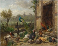 Art Giclee Printed Oil Painting Carl Jutz sr. Federvieh am Teich Home Canvas