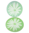 Glass Cutting Boards x2 Green Coloured Round Boards White Floral Pattern 24.5cm