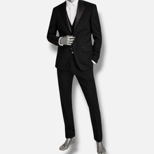 Calvin Klein Men's Black Wool Slim-Fit 2-PC Jacket Pants Tuxedo Suit Size 38R