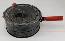 VTG E-Z Tin Metal Corn Popper Hand Crank Red Handle Popcorn Stovetop Campfire