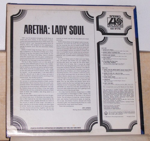 Aretha Franklin – Lady Soul - 1968 Vinyl LP Record Album SD 8176 - Picture 2 of 2