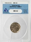1938 D/S 5c Buffalo Nickel OMM-1 MS62 Old ANACS