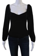 Reformation Womens Black Square Neck Long Sleeve Blouse Viscose Rayon Size 10