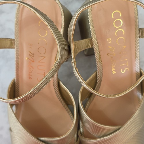 Coconuts By Matisse Womens Sz 7 Robin Ribbed Gold Platform Heel Strappy Sandals - Picture 13 of 13