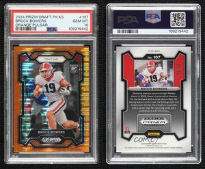 2024 Prizm Draft Picks Orange Pulsar /49 Brock Bowers PSA 10 GEM MT Rookie RC