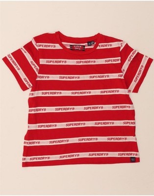 SUPERDRY Damen Grafik T-Shirt Oberteil UK 10 Small rot gestreift Baumwolle AO12