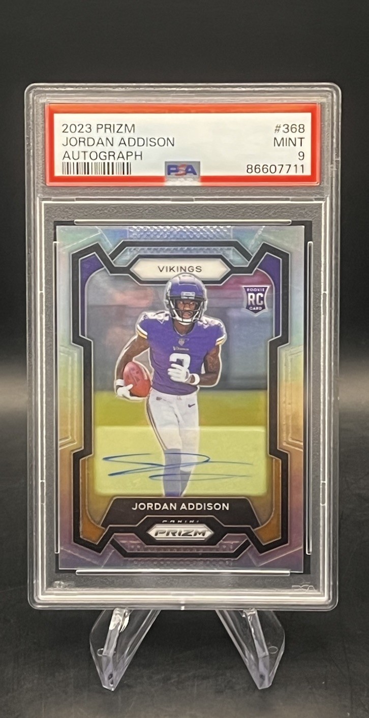 Jordan Addison 2023 Prizm Silver #368 Auto RC PSA 9 Rookie NFL Football Card!