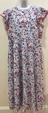 Women’s Ann Taylor Floral Blue & Red Ruffle Sleeve Maxi Dress Size Medium *NEW*