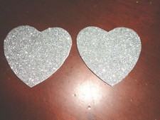 Unisex Pasties/ Nipple Covers Glitter Silver Hearts Water Resistant