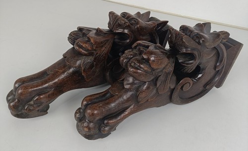 Antique Pair Corbels Hand Carved Wood Architectural reclaimed Salvaged Baroque F - Picture 10 of 10