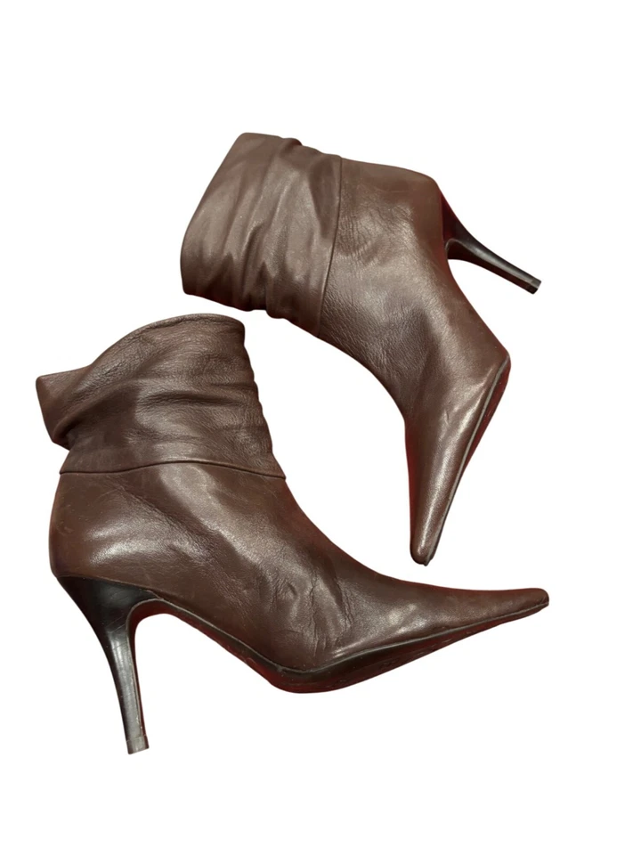 BCBGirls коричневый кожаный заостренный носок громоздкий ботильоны шпилька каблук размер 5,5 - Изображение 3 из 4