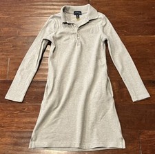 Polo Ralph Lauren Gray Logo Pony Girls 7 Small L/S 2 Pocket Button Shirt Dress